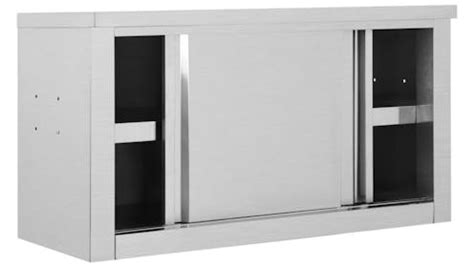 vidaxl kitchen wall cabinet with sliding doors stainless steel|vidaXL Stainless Steel Kitchen Wall Cabinet with Sliding Doors.